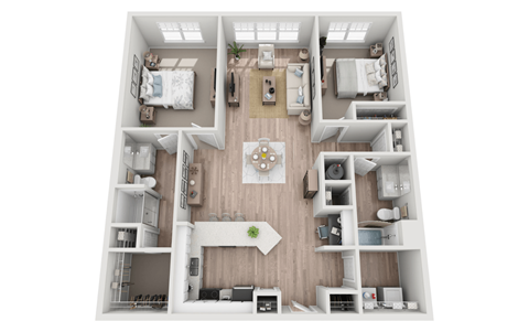 Floor plan for 2 beds, 2 baths, 1230 sqft